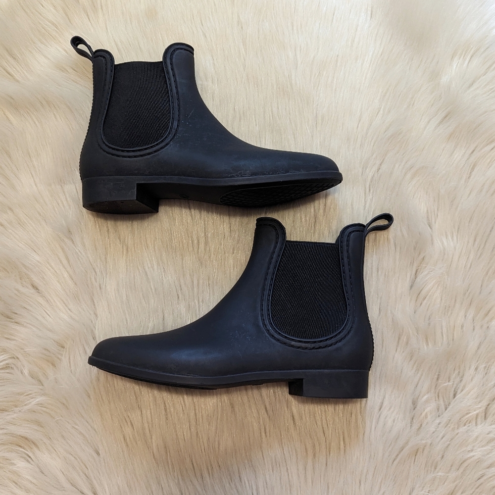 Jeffery Campbell black rubber Chelsea rain boots size 10